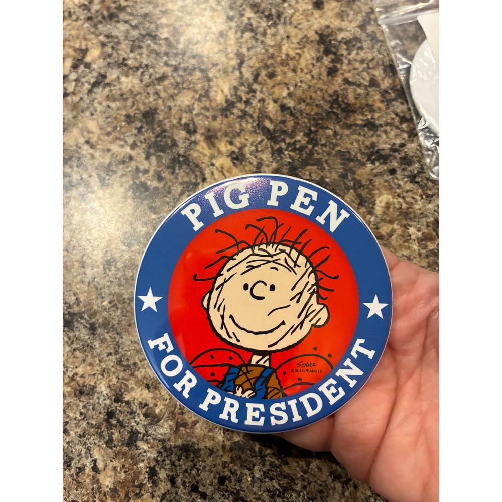 Peanuts Pig Pen For President 3 Inch Pinback Button Schulz 2015 Collectible